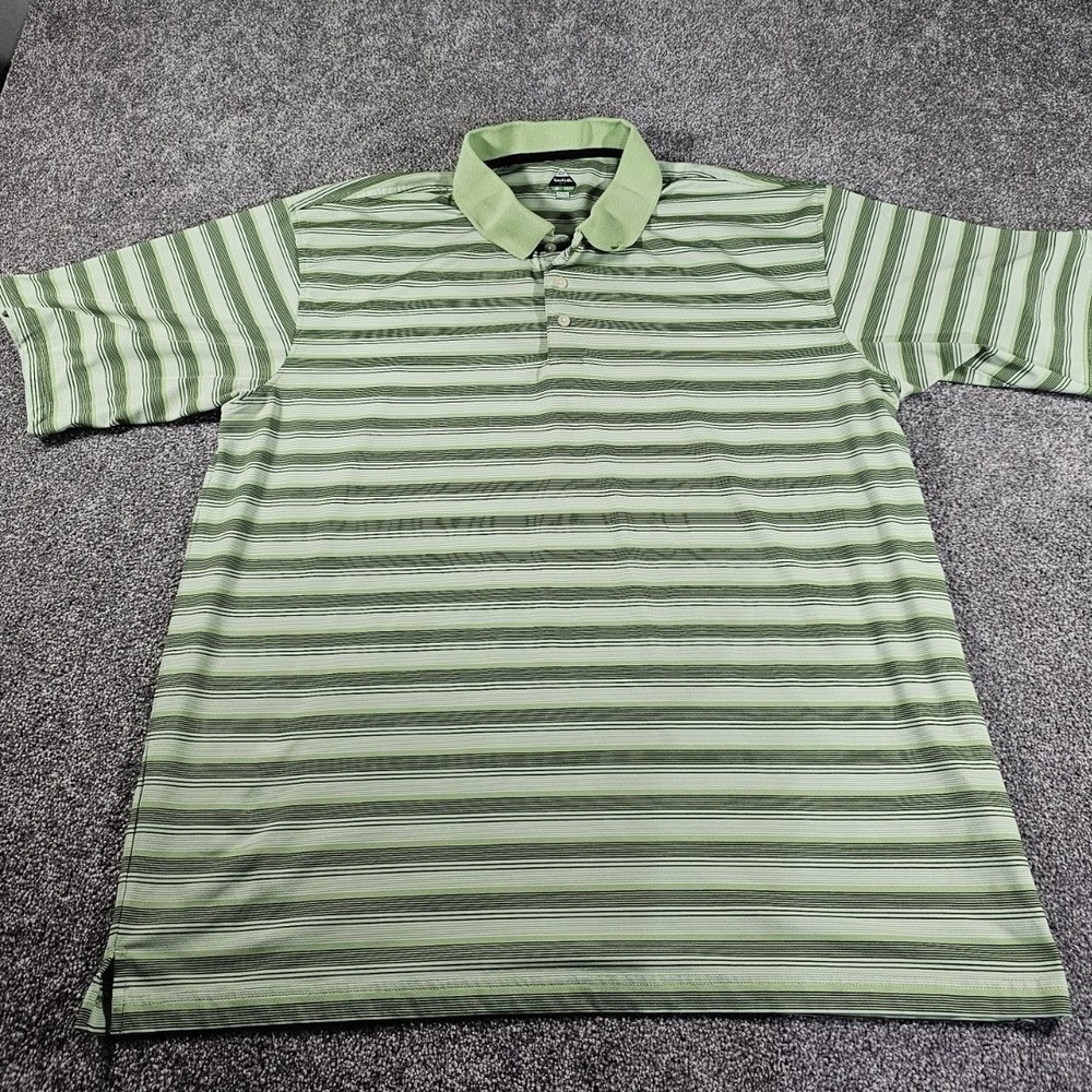 Bolle‎ Golf Polo Shirt Mens XXL Green Striped Tech Performance S/S Stretch
